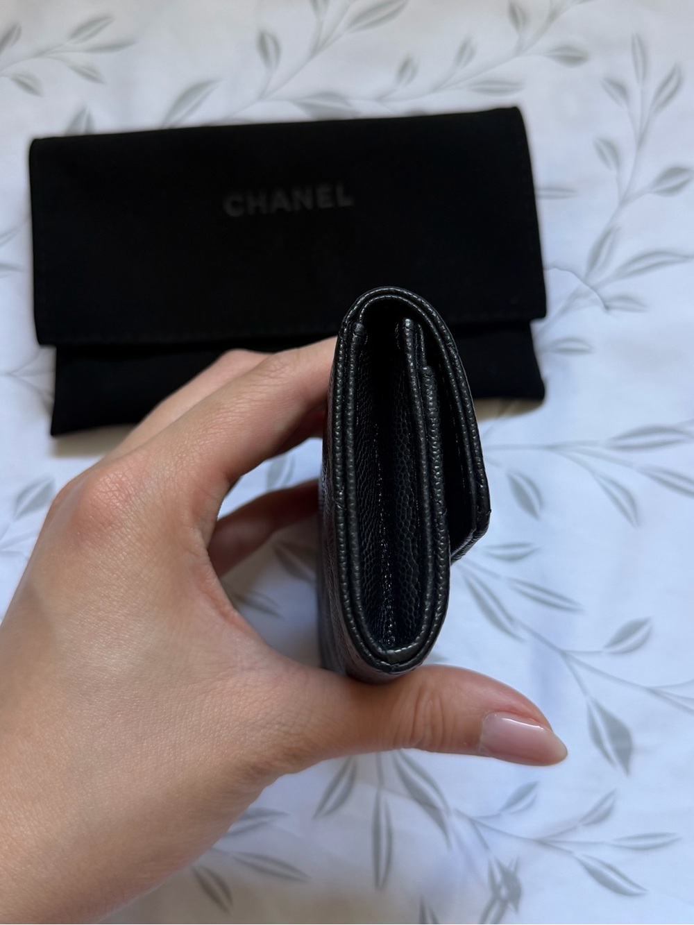 CHANEL Black Quilted Caviar Leather Wallet with Gold CC Emblem - Picture 7 of 8